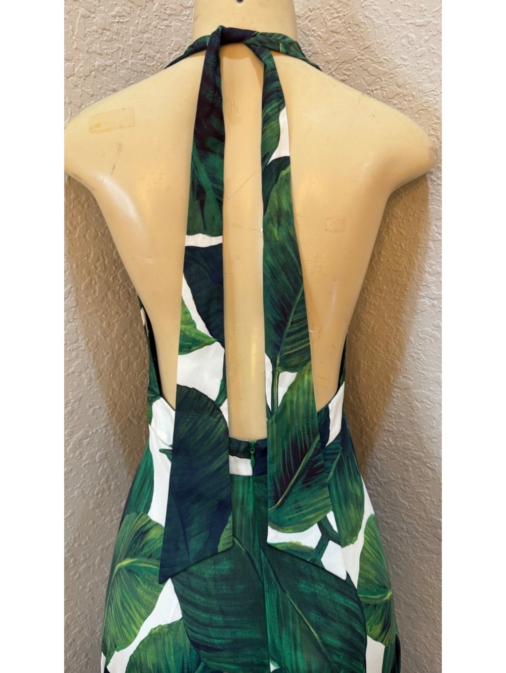 MILLY Tropical Banana Leaf Halter Maxi Dress Green White Backless NWOT - Picture 7 of 9